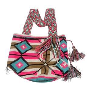 Wayuu Chila Bags Large Tassels Thick Shoulder Strap Teal Brown White Pink Boho